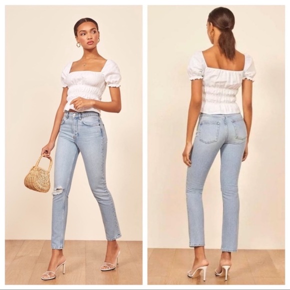 Reformation Julia High Cigarette Jean Tahoe Destroyed Sz 26 - Picture 1 of 11
